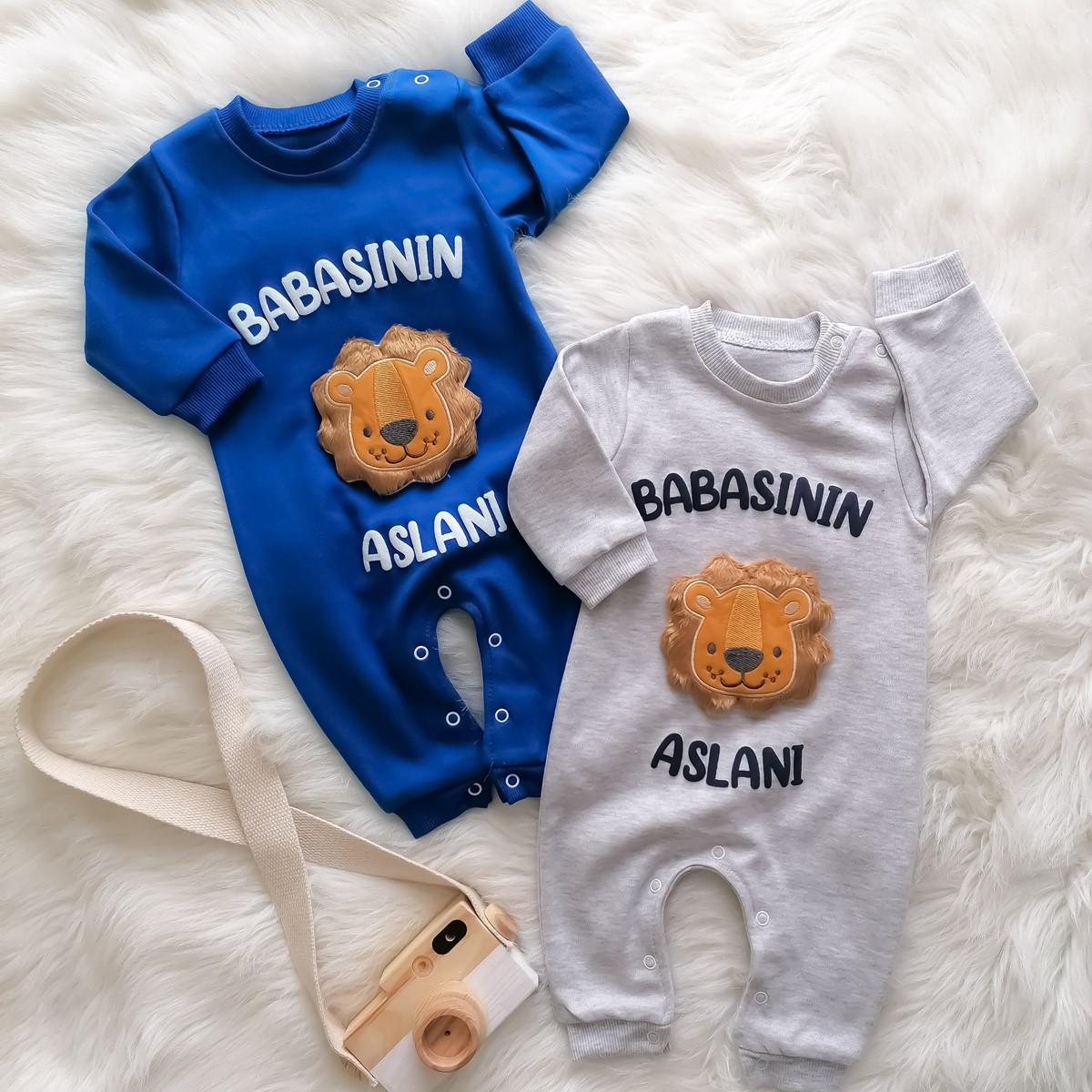 3-9 Ay Bebe Babasının Aslanı Yazılı tulum 