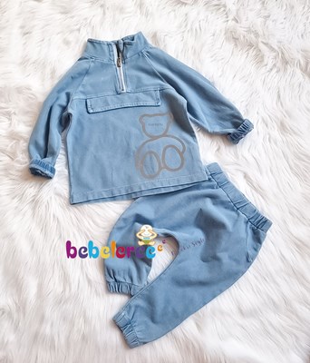 Sahte cepli fermuar detaylı yumuşacık kot takim 🧸