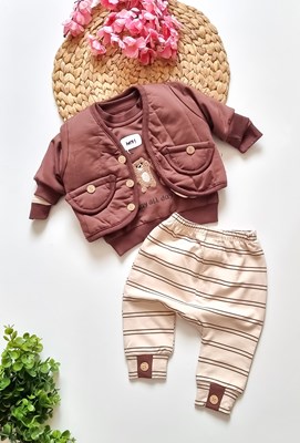 Kapitone ceketli freds ayıcık 3lu takım 