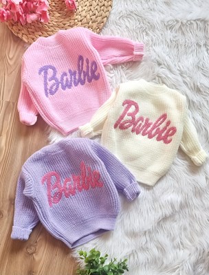 Barbie Nakışlı oversize örme kazak