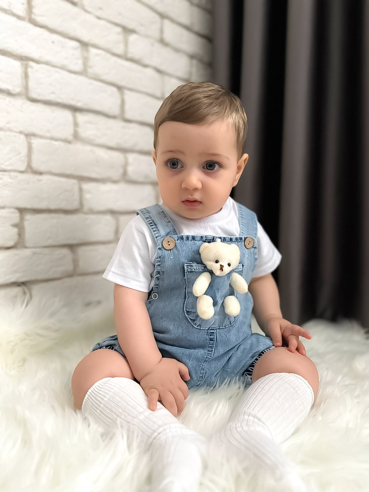 oyuncak ayılı kot salopet 2li bebe takım