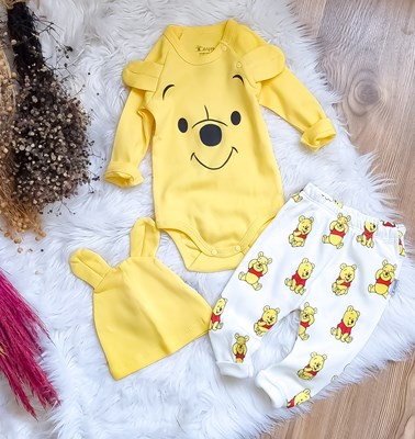 Winnie pooh şapkalı 3lü takım 