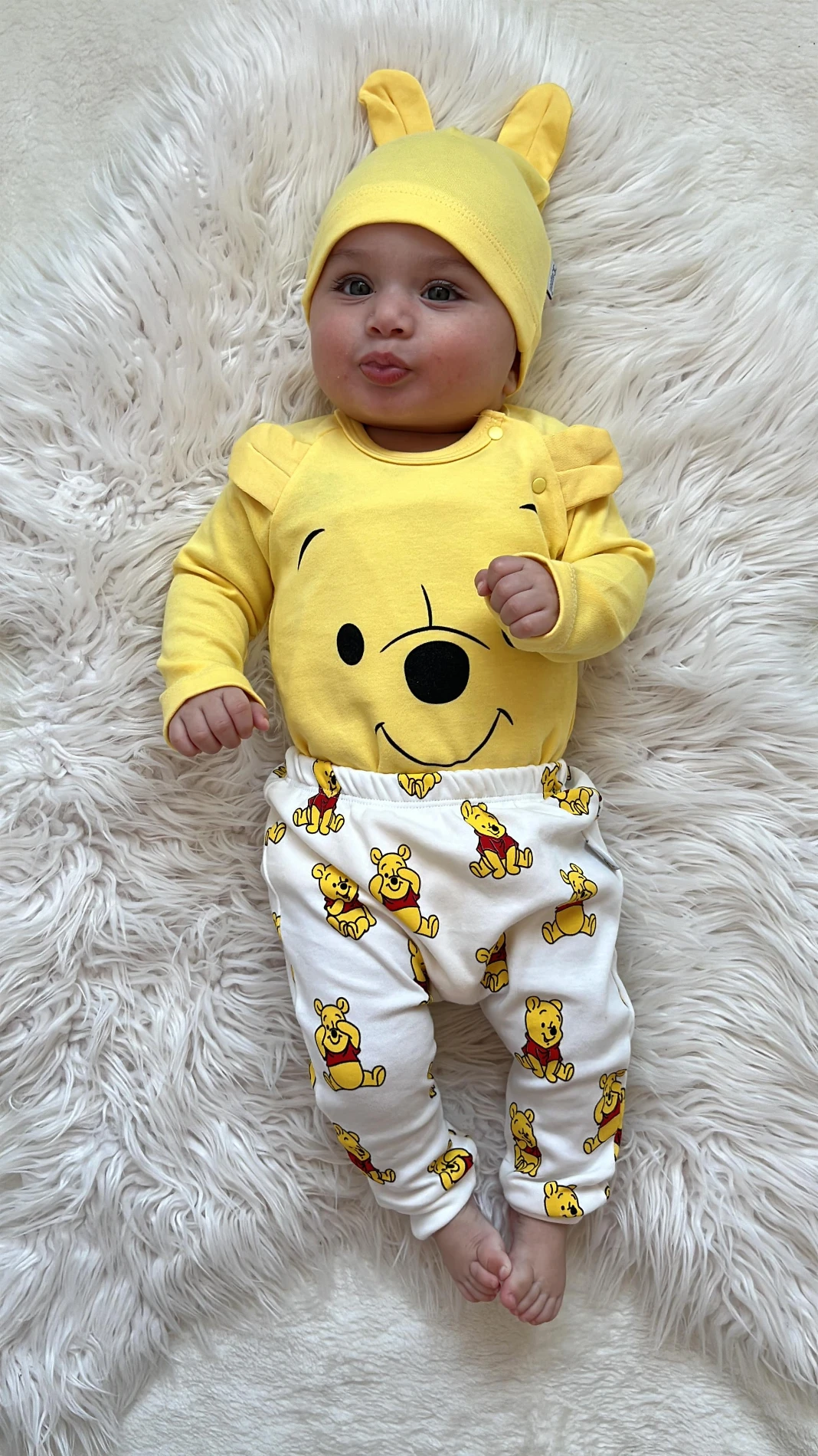 Winnie pooh şapkalı 3lü takım 