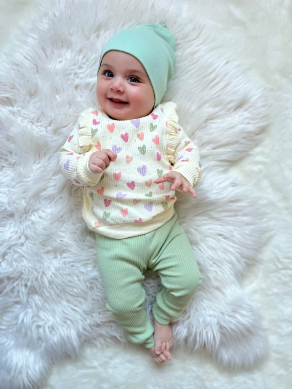 Fırfır Detaylı mini kalpli mevsimlik kaşkorse takım 