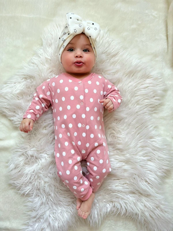 Puantiyeli gül kurusu mevsimlik tulum 