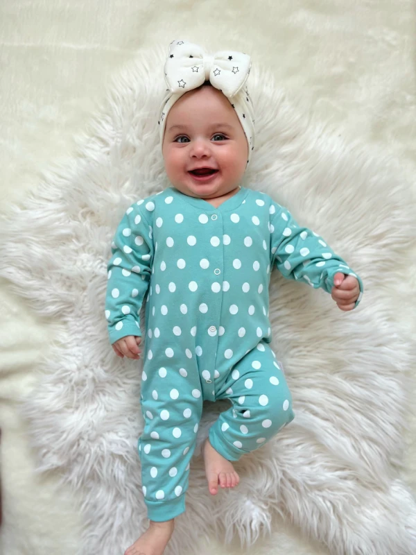 Puantiyeli yeşil mevsimlik tulum 