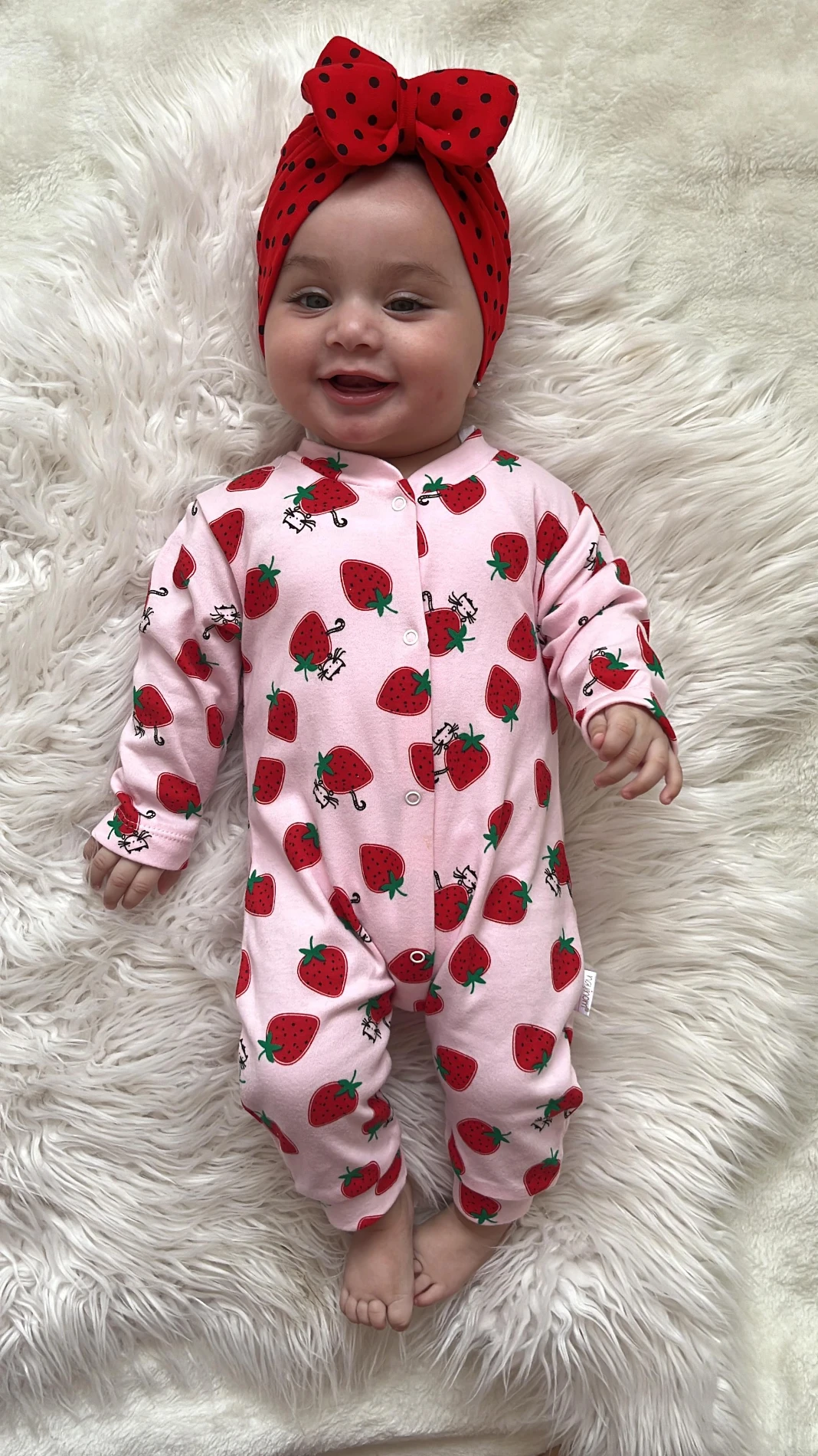 Çilek desenli bebe tulumu pembe  