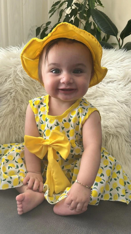 Bucet şapkalı limon elbise 