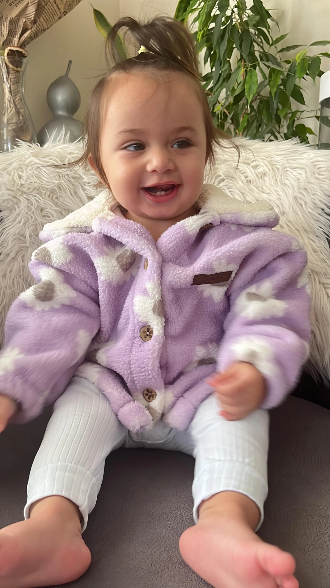 Kürk yakalı welsoft lila mont  