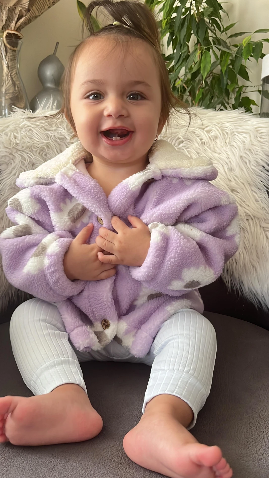 Kürk yakalı welsoft lila mont 