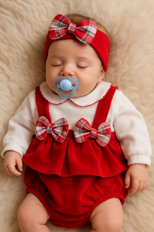 Kadife romper & bluz & bandana takımı