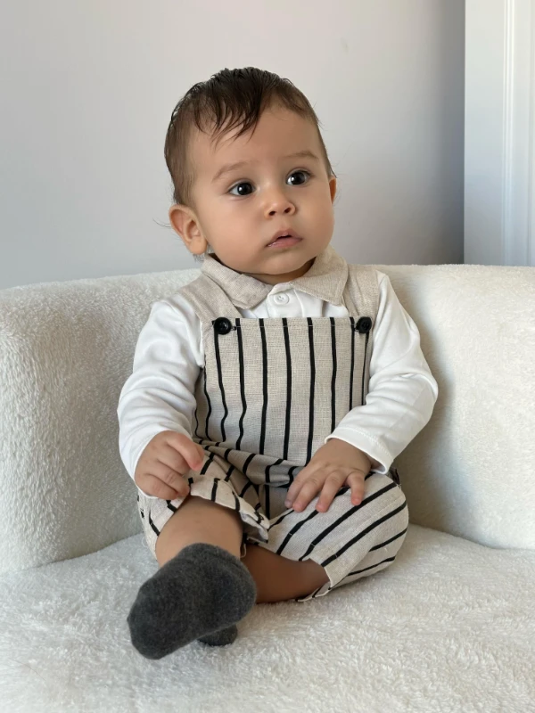 Cizgili salopet ve body takımı