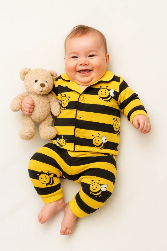 Arı desenli önden düğmeli pijama takımı