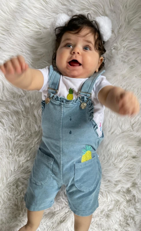 Ananas desenli denim ve body tulum takımı