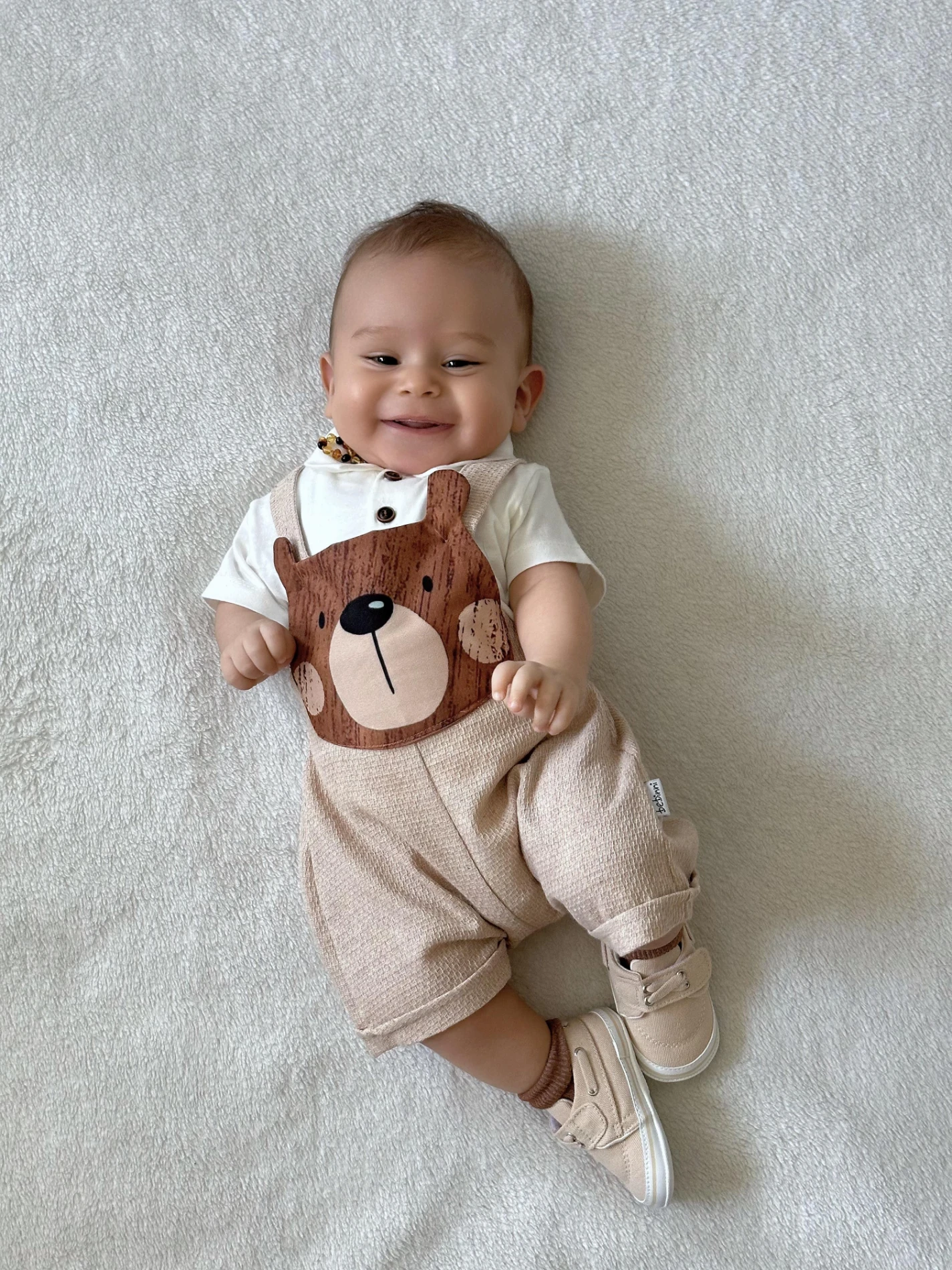 Bear desenli salopet ve body takımı