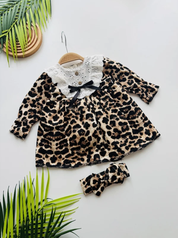 Leopar desenli bandanalı elbise 