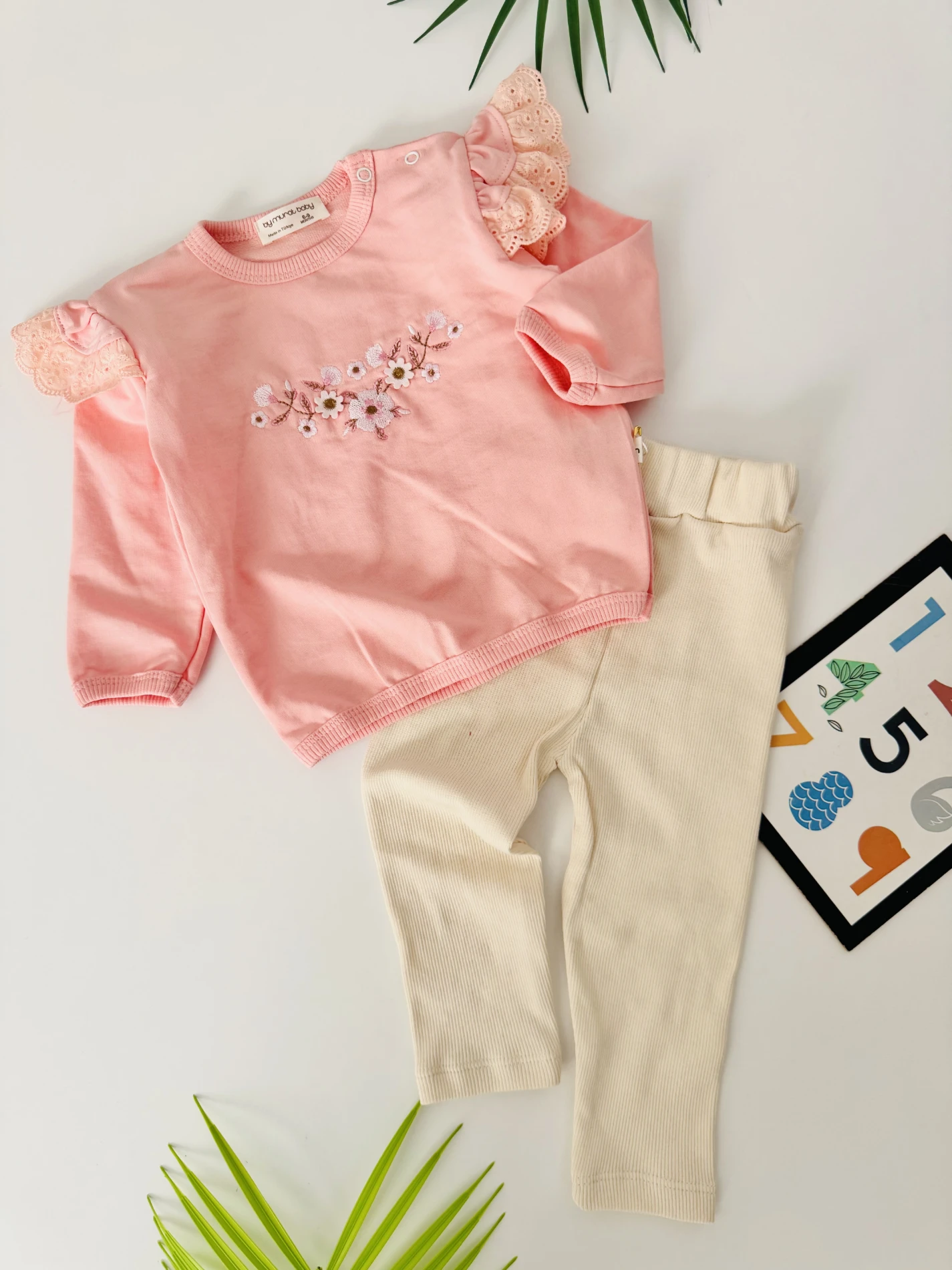 Çiçek nakışli omuzları güpürlü 2 li takım 