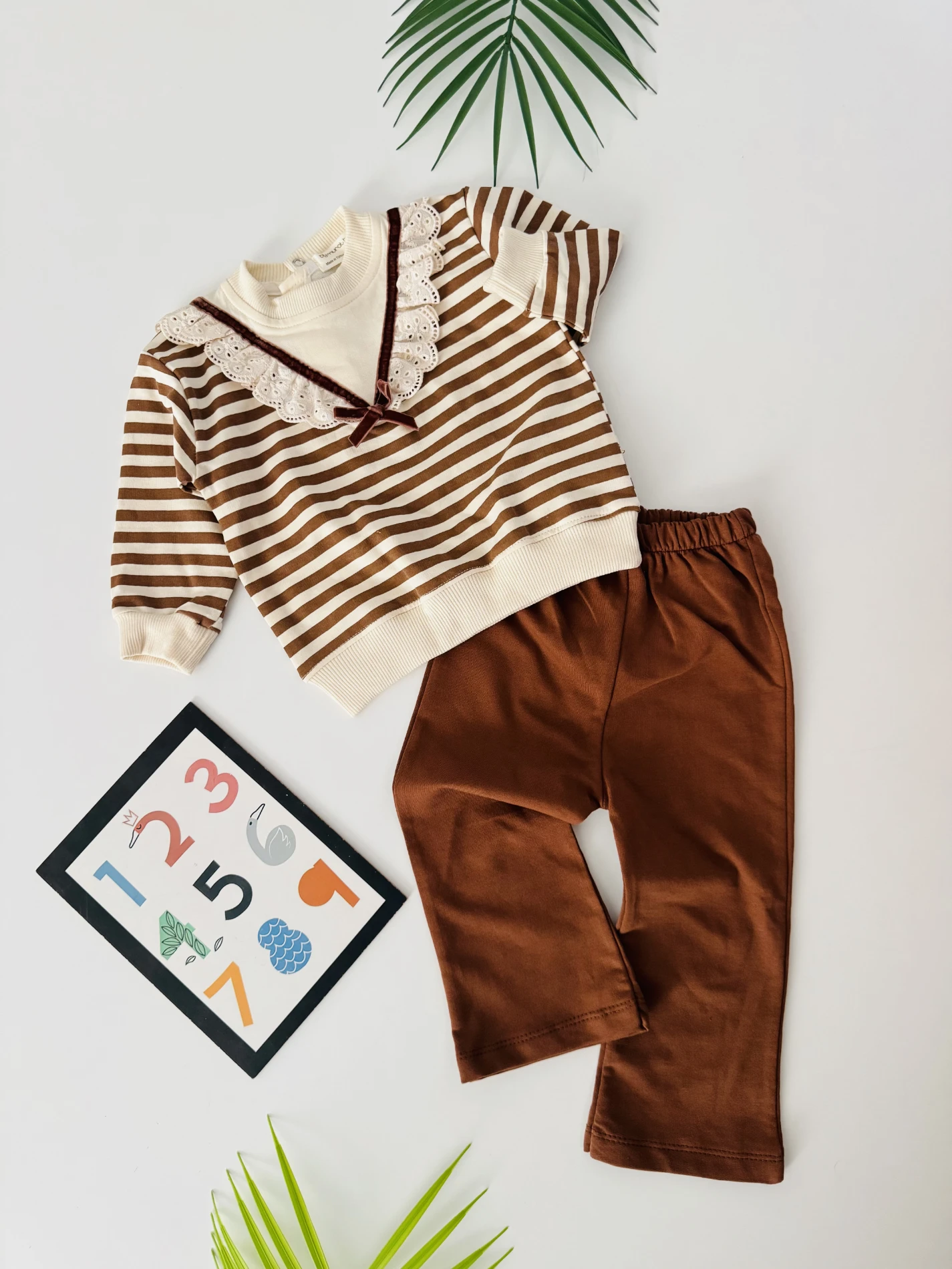 Çizgili güpür detaylı 2 li takım