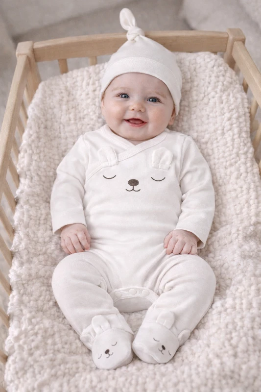 Ayıcık desenlı şapkalı 3 lü takım