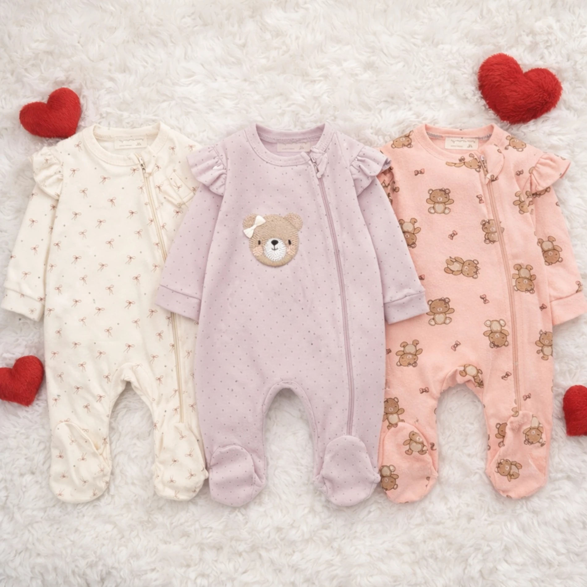 Ayıcık Desenli Fermuarlı 3’lü Bebek Tulum Seti (0–3 Ay)
