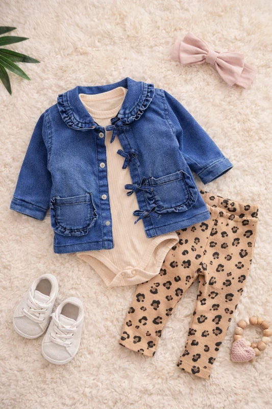 Denim çeket body & leoparli alt takımı 