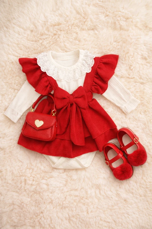 Omuzları fırfırlı yakası dantel detaylı elbise