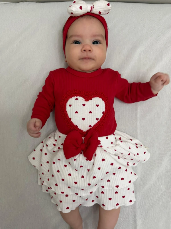 🤍 Kalp Detaylı Body, Kalpli Etek & Bandana Takım 🎀