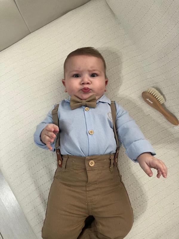 Papyonlu askılı keten takım 