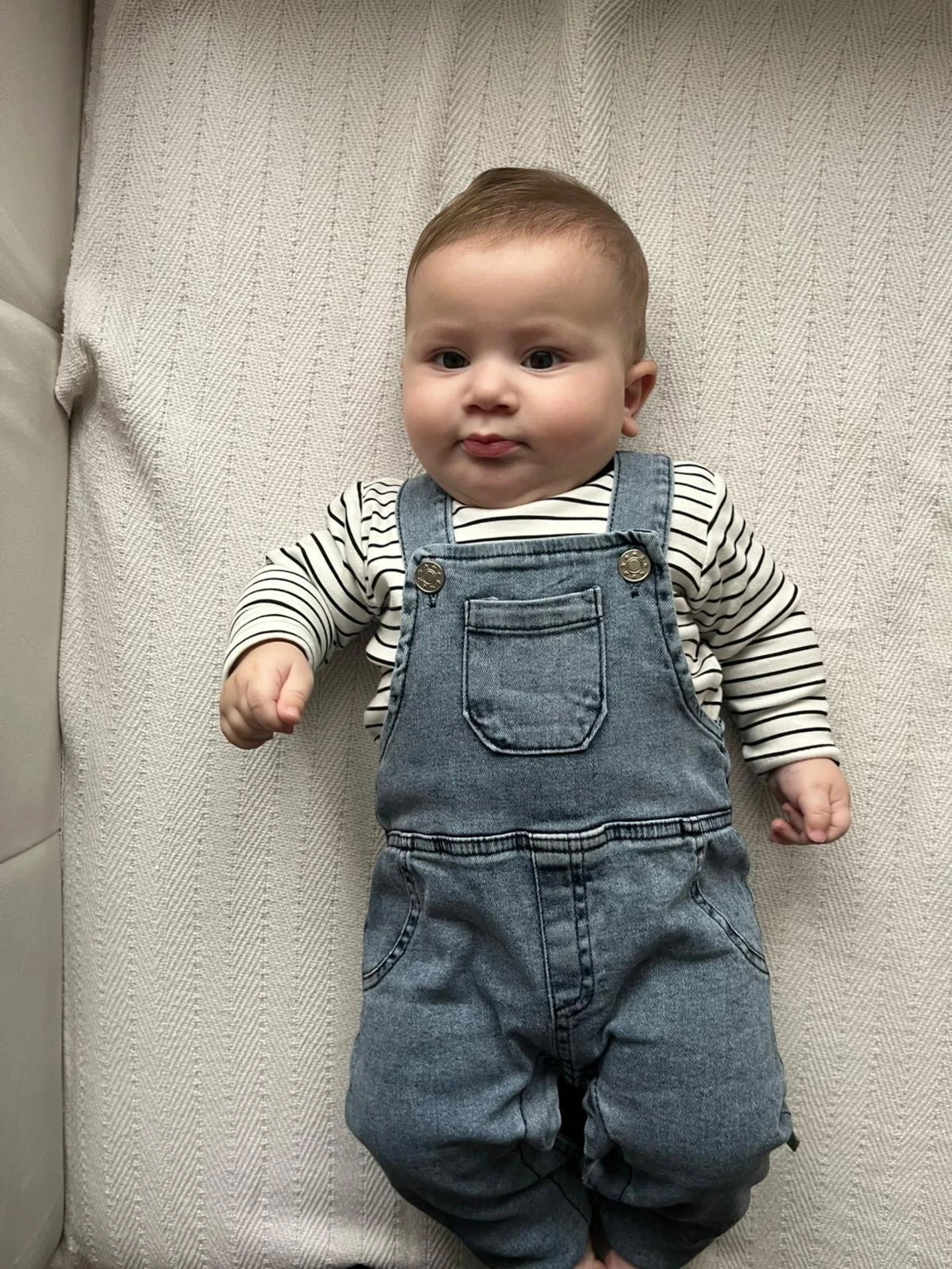 Çizgili body & denim salopet takımı 