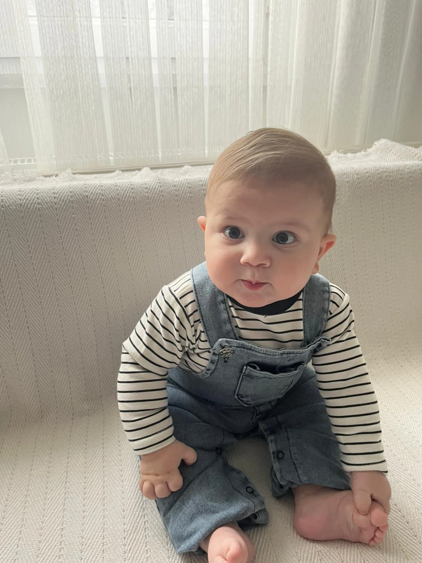 Çizgili body & denim salopet takımı  