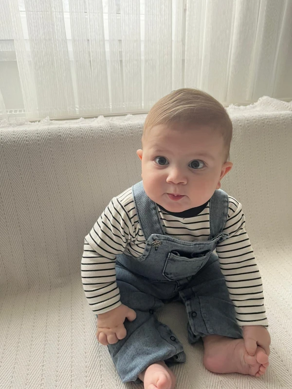 Çizgili body & denim salopet takımı 