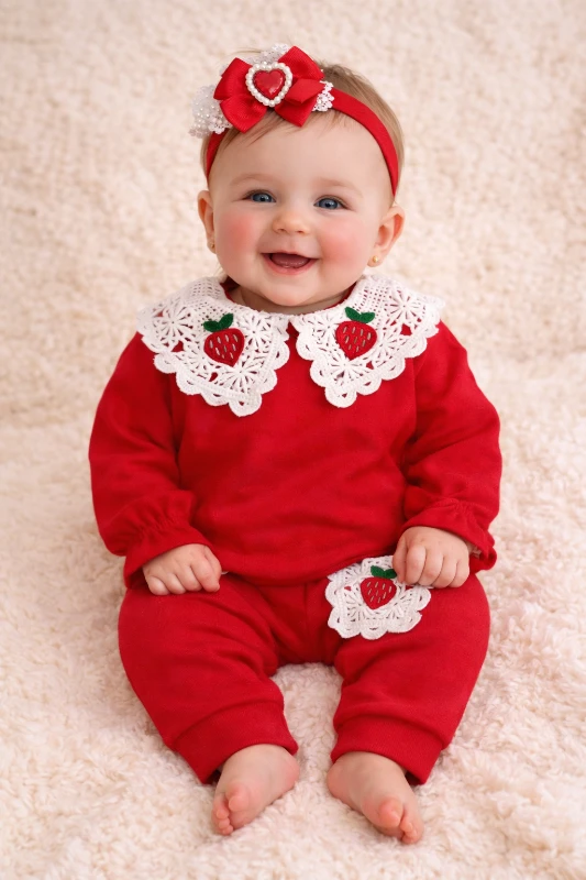 Fisto detaylı çilek desenli 2 li takım