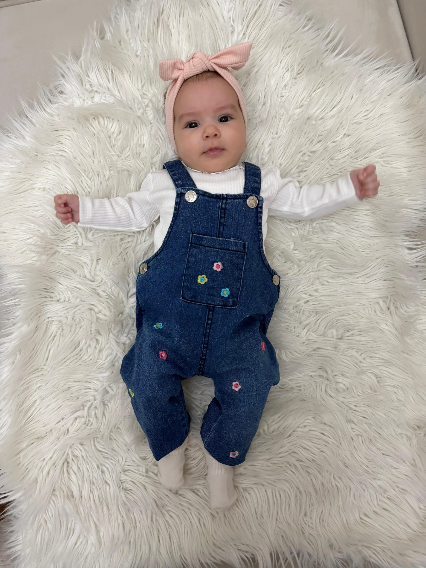 Çiçek Desenli Denim Salopet & Body Takımı