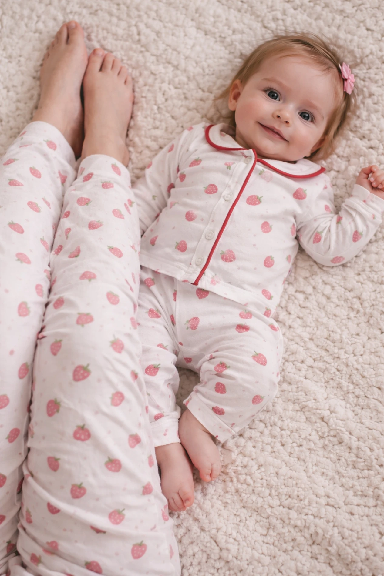 Çilek desenli önden düğmeli pijama takımı