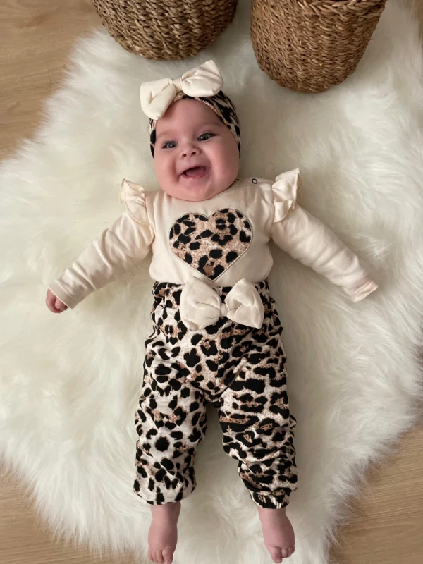 Leopar desenli bandanalı 3 lü takım