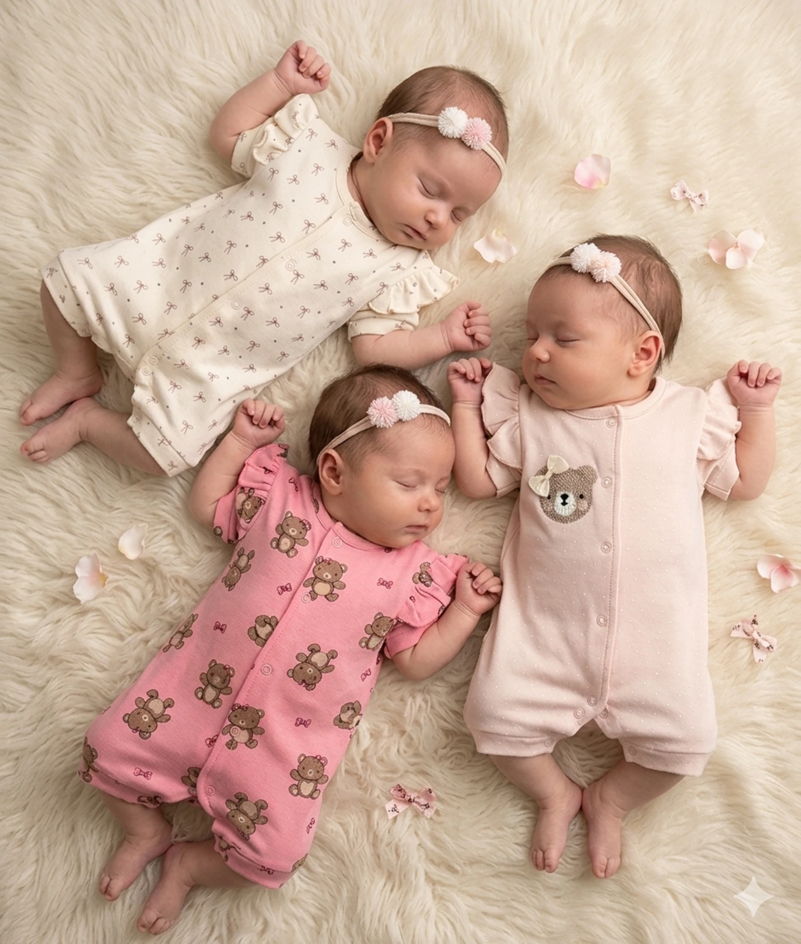 Ayıcık detaylı kolları fırfırlı üçlü kısa kollu tulum seti