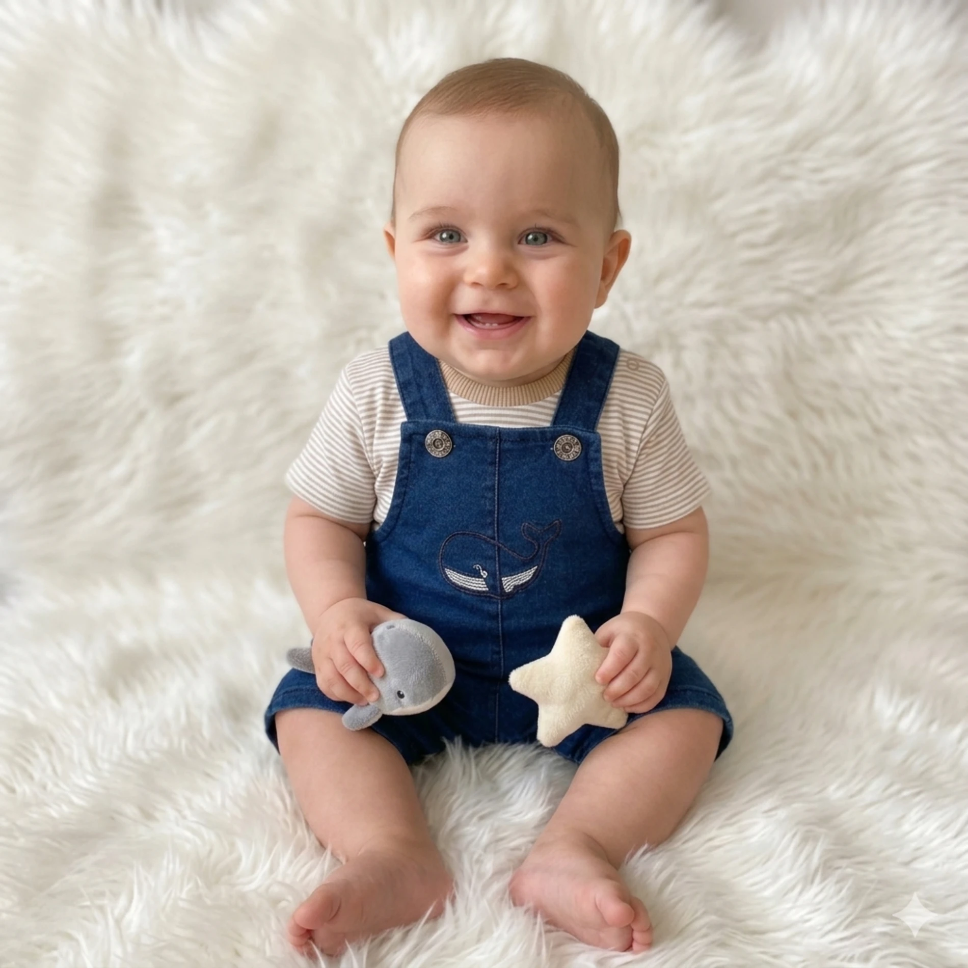 Denim Salopet ve çizgili body takımı