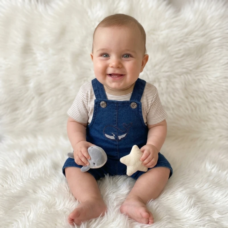 Denim Salopet ve çizgili body takımı